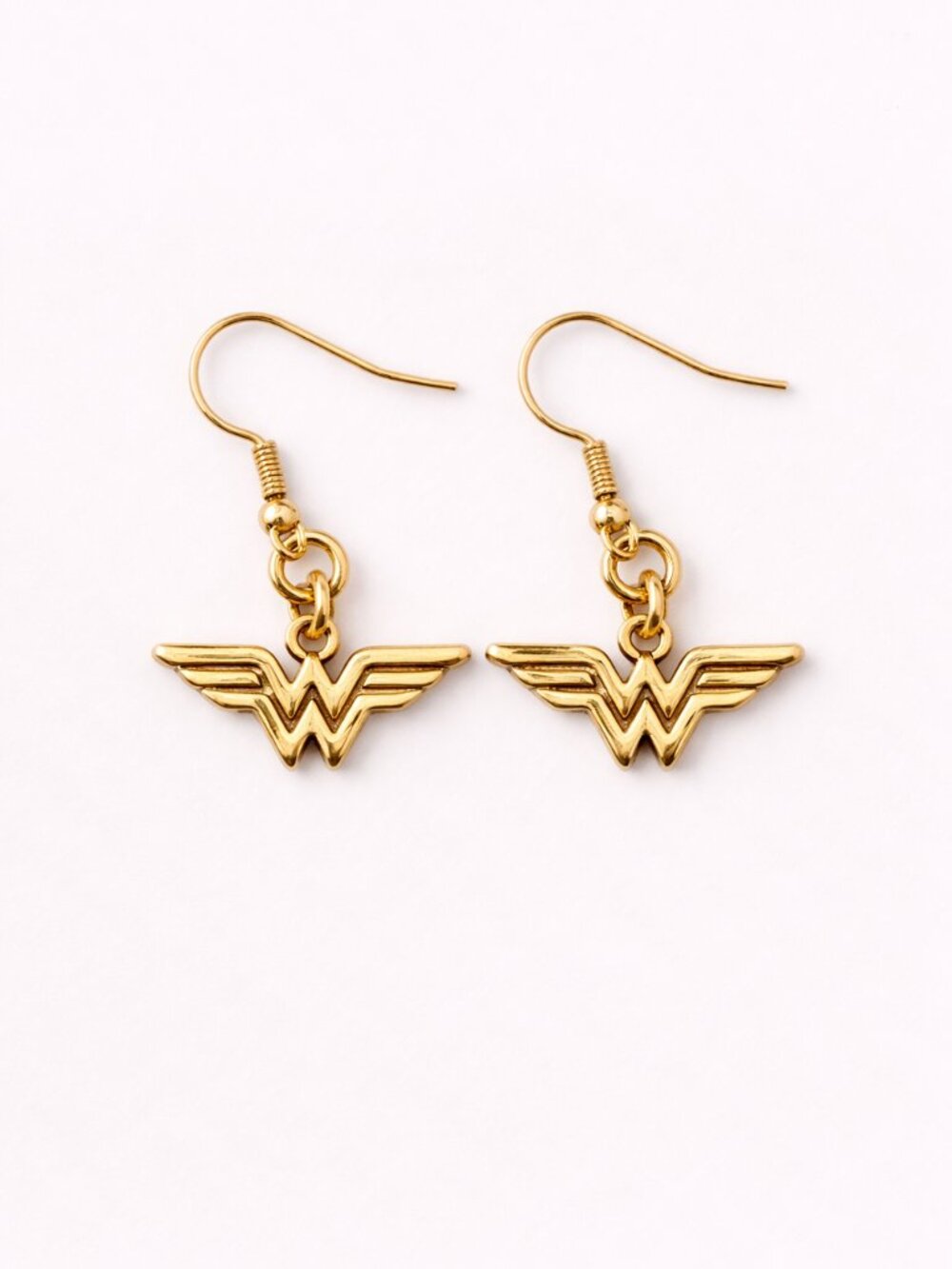 DC Comics Wonder Woman Logo Dangle Earrings Gold Tone